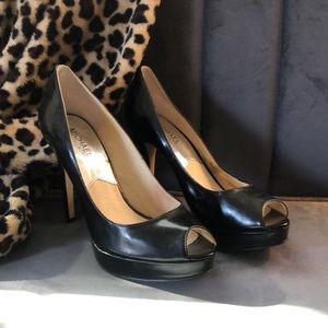 MK Black Leather Peep-toe Stilletos